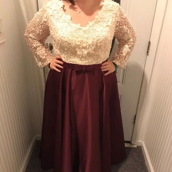 maroon and cream dress